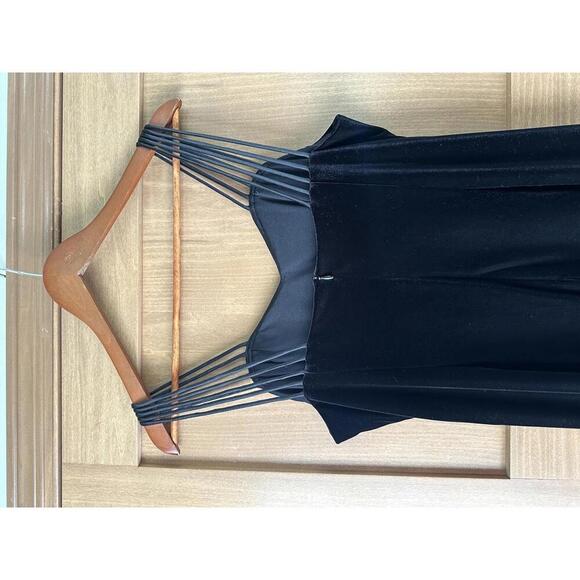 Vintage Molly Malloy Evening Black Velvet Strappy Maxi Cocktail Dress Size 14​ - Picture 4 of 9
